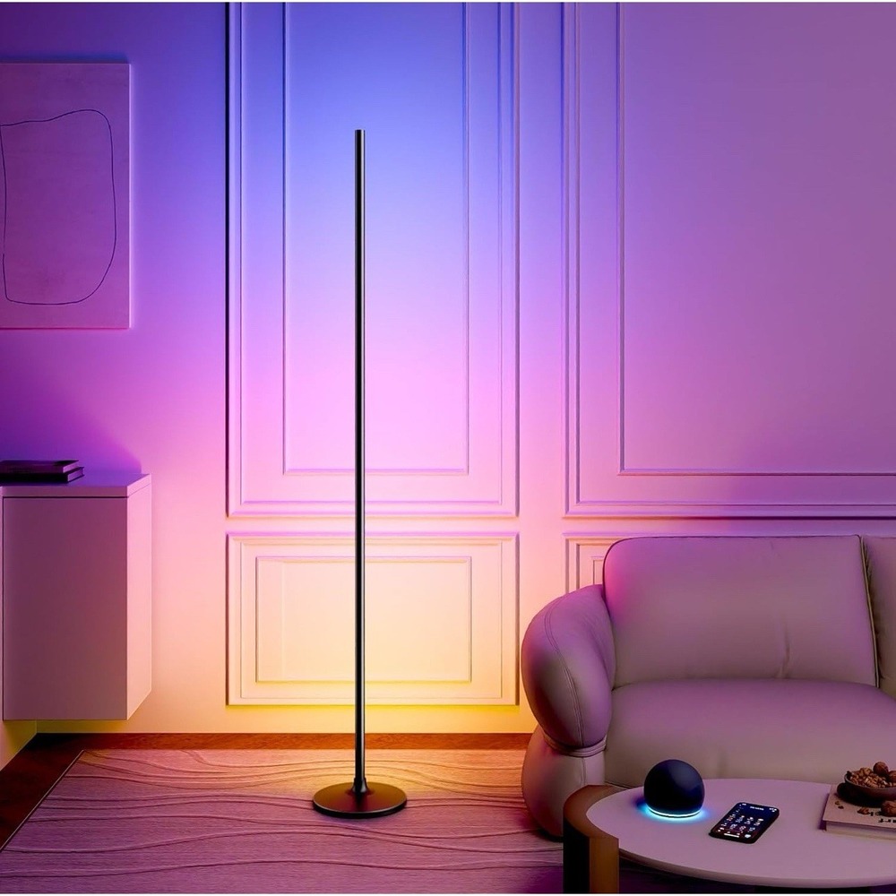 LED Corner Floor Lamp w/ App Control Alexa Google 16M Colors Music Sync Black